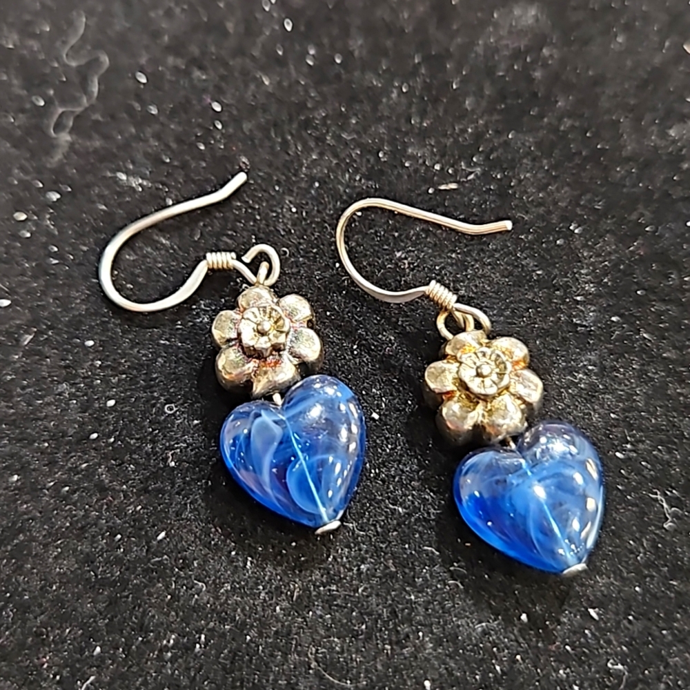 Earrings heart  and  flower  silver